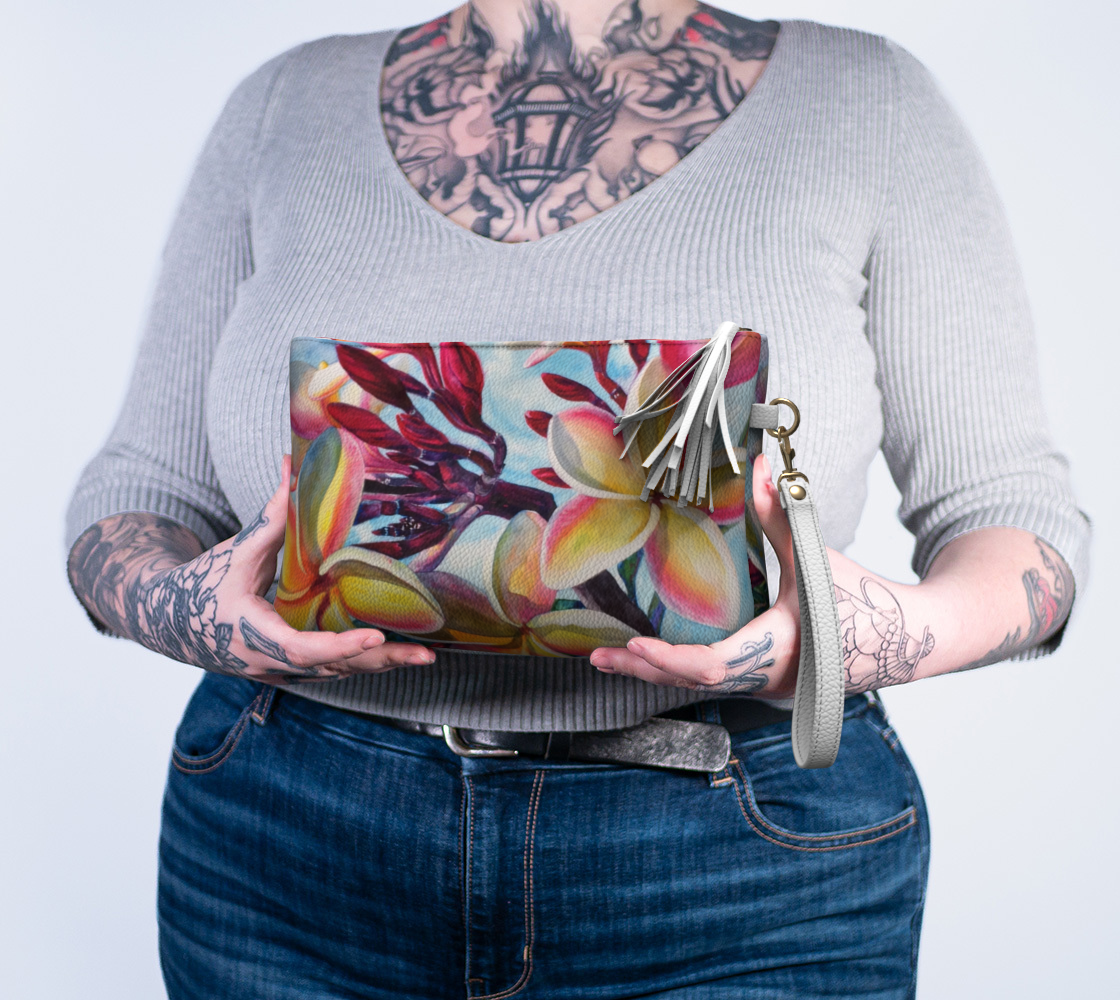 Plumeria Art - Vegan Leather Clutch Bag