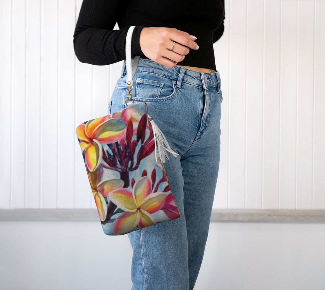 Plumeria Art - Vegan Leather Clutch Bag