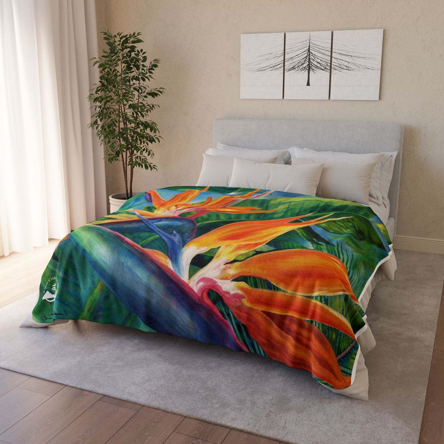 Bird of Paradise Fleece Sherpa Blanket — Tropical Floral Throw for Cozy Home & Beach Seasons