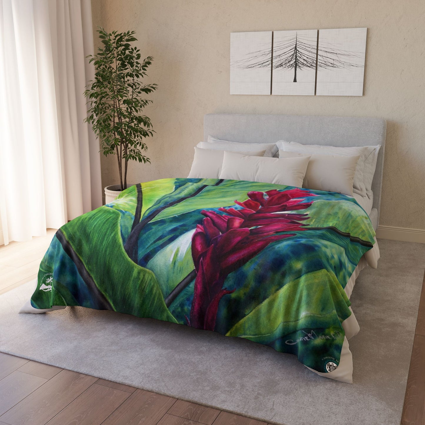 Tropical Red Ginger Fleece Sherpa Blanket