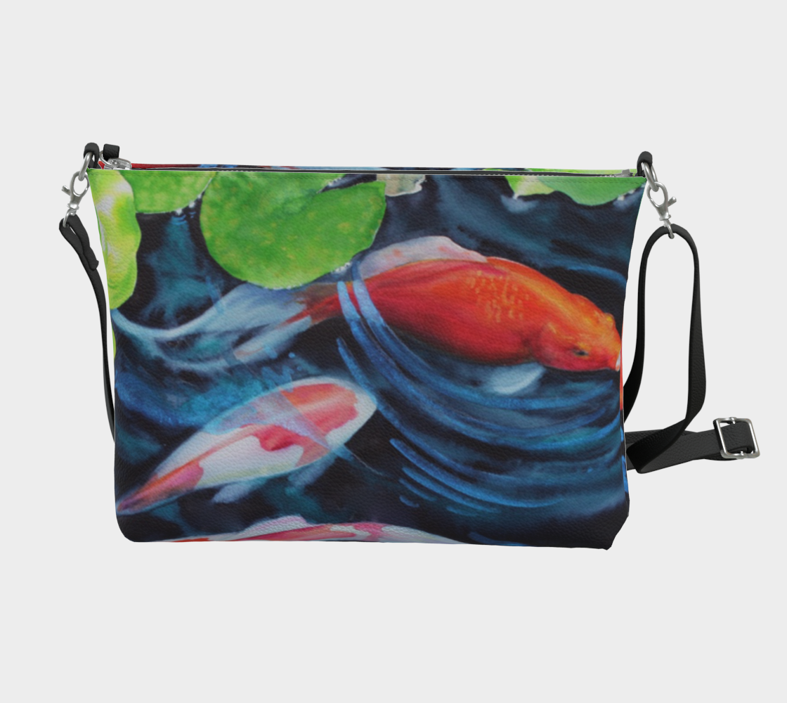 Koi Fish Watercolor Art Print Zipper Purse with Long Strap - Artsy Accessory bag