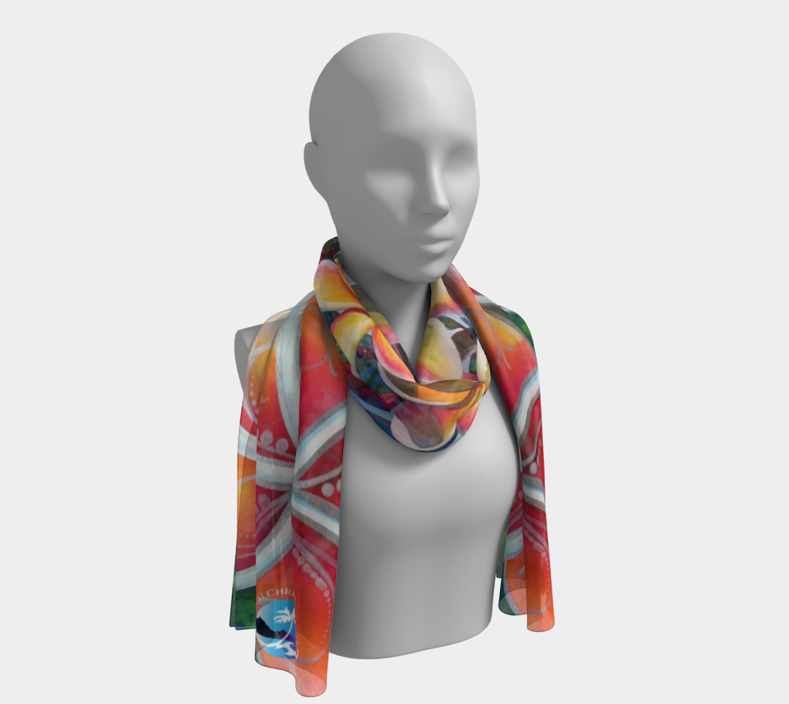 Long Scarf. Tropical Plumeria art scarf by artist Christie Marie