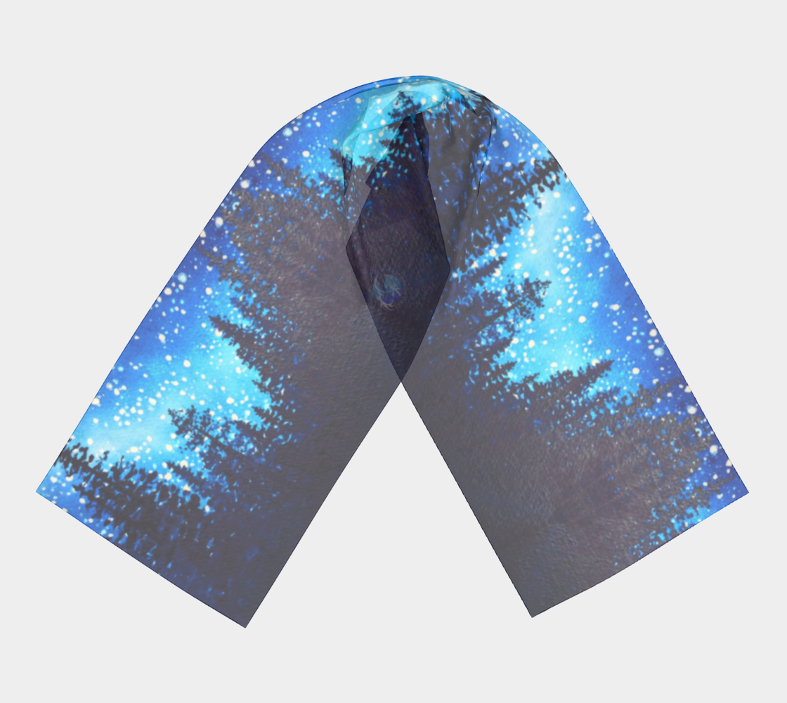 Star Dust ~ Long Scarf - Size and material options - Art of Christie's Watercolor painting stary night sky with alpine forest