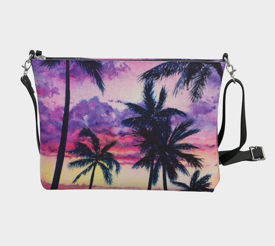 Pink Palm Tree Art Print Purse / Shoulder Bag with Long Strap