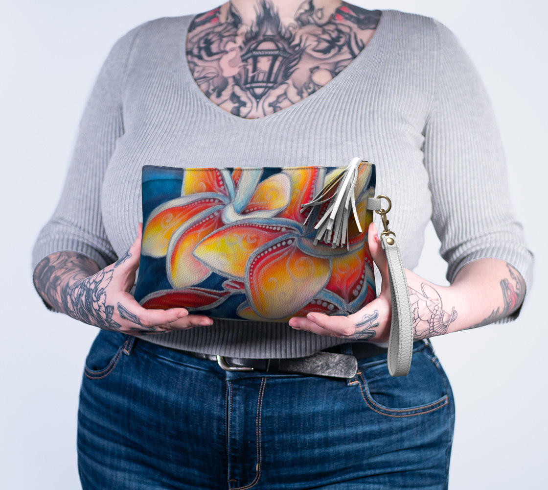 "Mana" Plumeria Art -Vegan Leather Makeup Bag