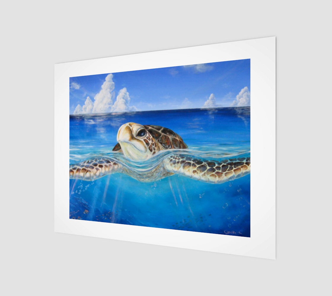 Peace of the Tropics - Fine Art Gicleé print, Hawaii Sea Turtle Art Print, Blue ocean Green Sea Turtle