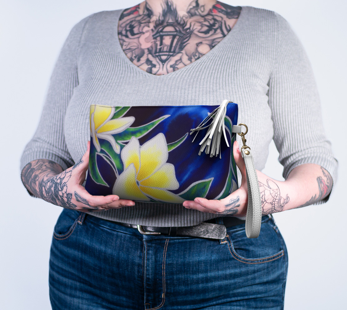 "Wedding Lei" Plumeria Art - Vegan Leather Clutch Bag