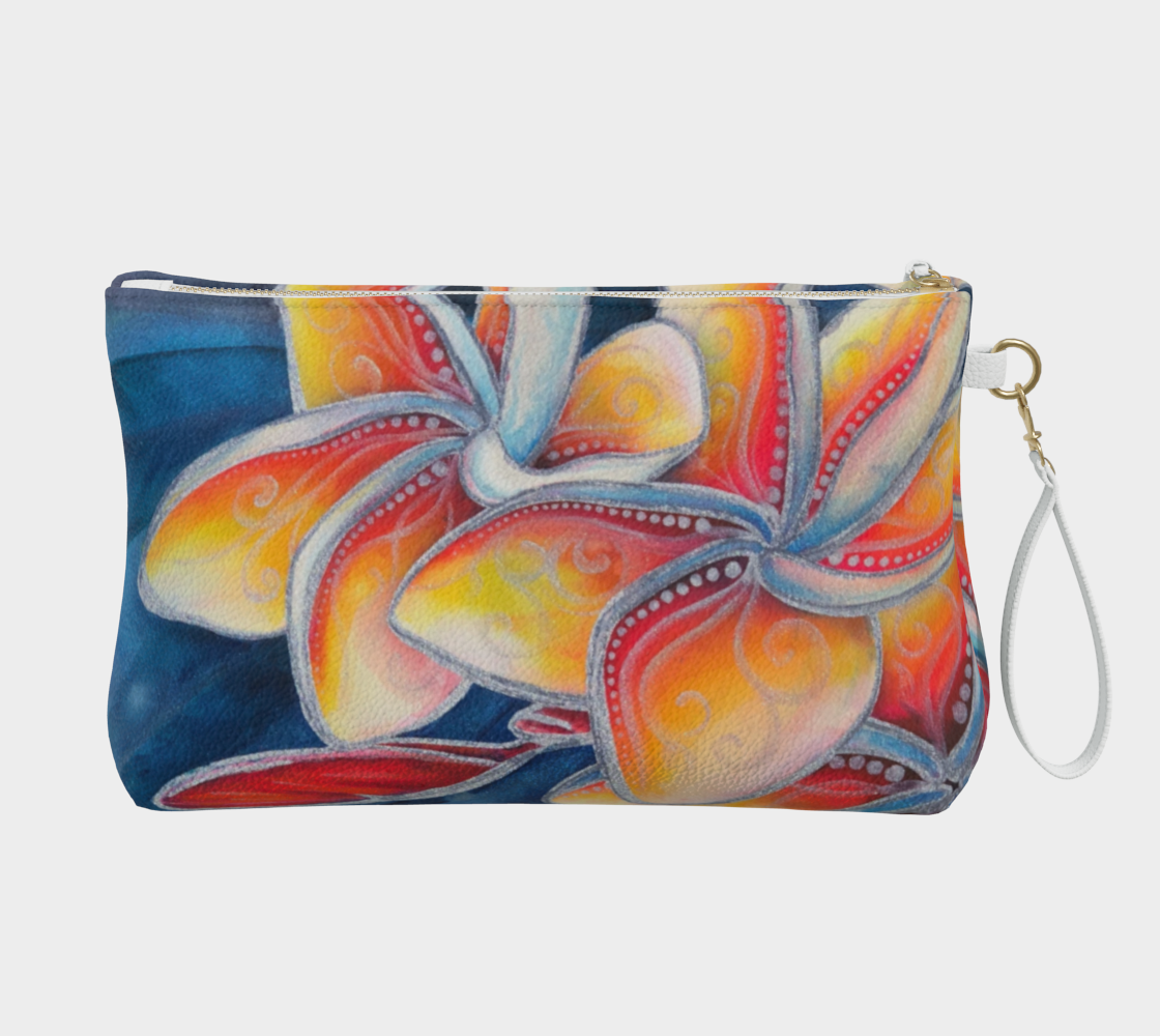 "Mana" Plumeria Art -Vegan Leather Makeup Bag