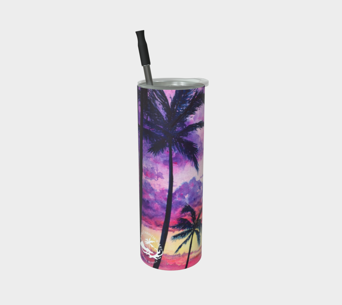 Pink Palms / Palm Tree Art Print Steel Tumbler, Drinkware