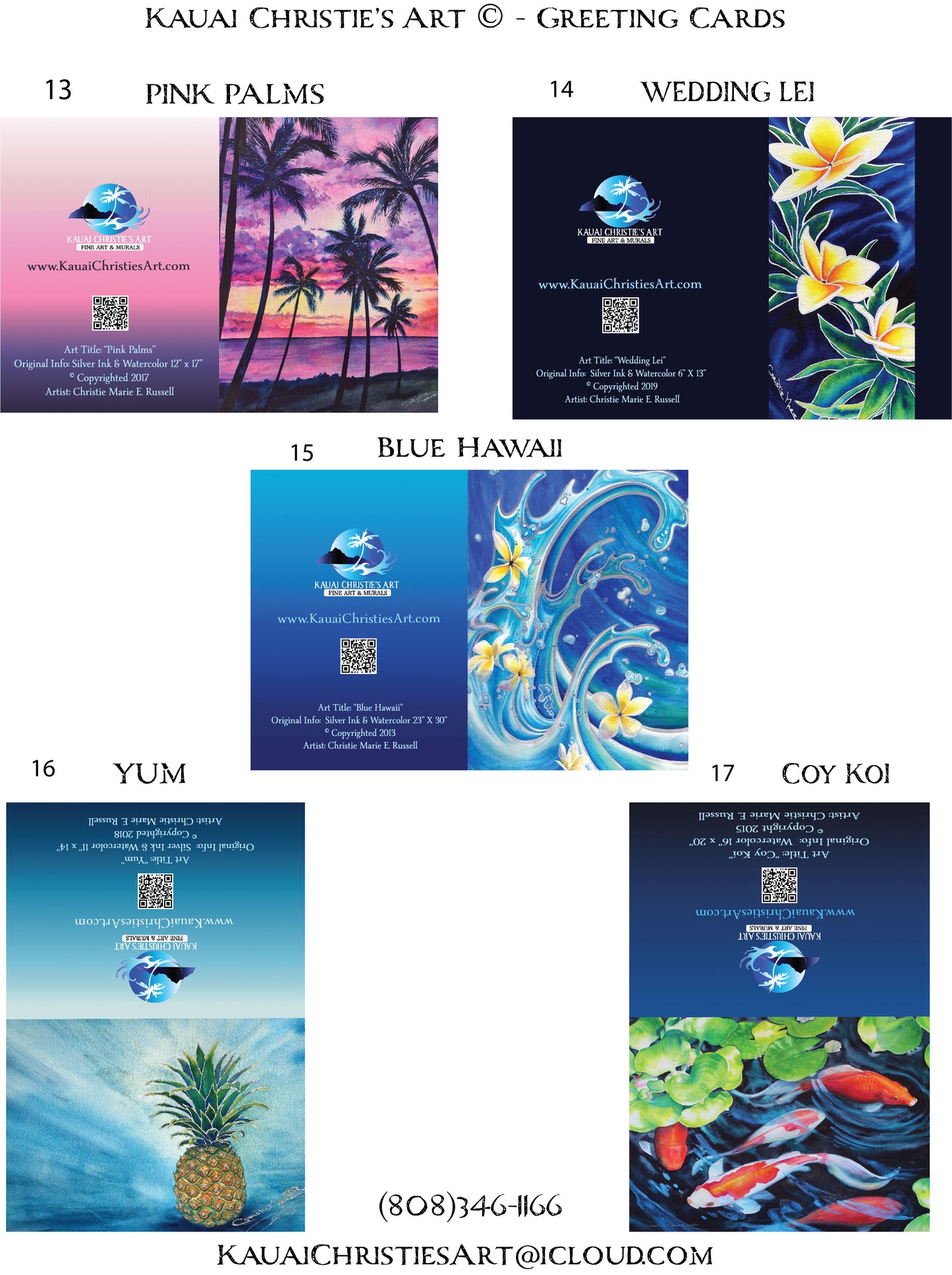Custom Greeting Cards Set of 4, Cards - Art Front, Blank inside for your hand written messages.