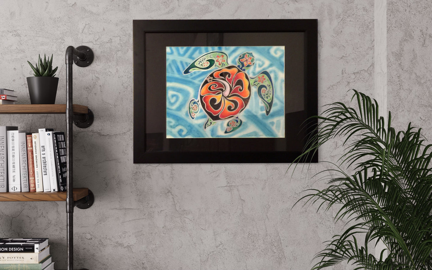 Nani Honu, Original Tropical Sea Turtle Art - Honu- Tortuga - Large Framed Watercolor Painting by Christie Marie E. Russell ©