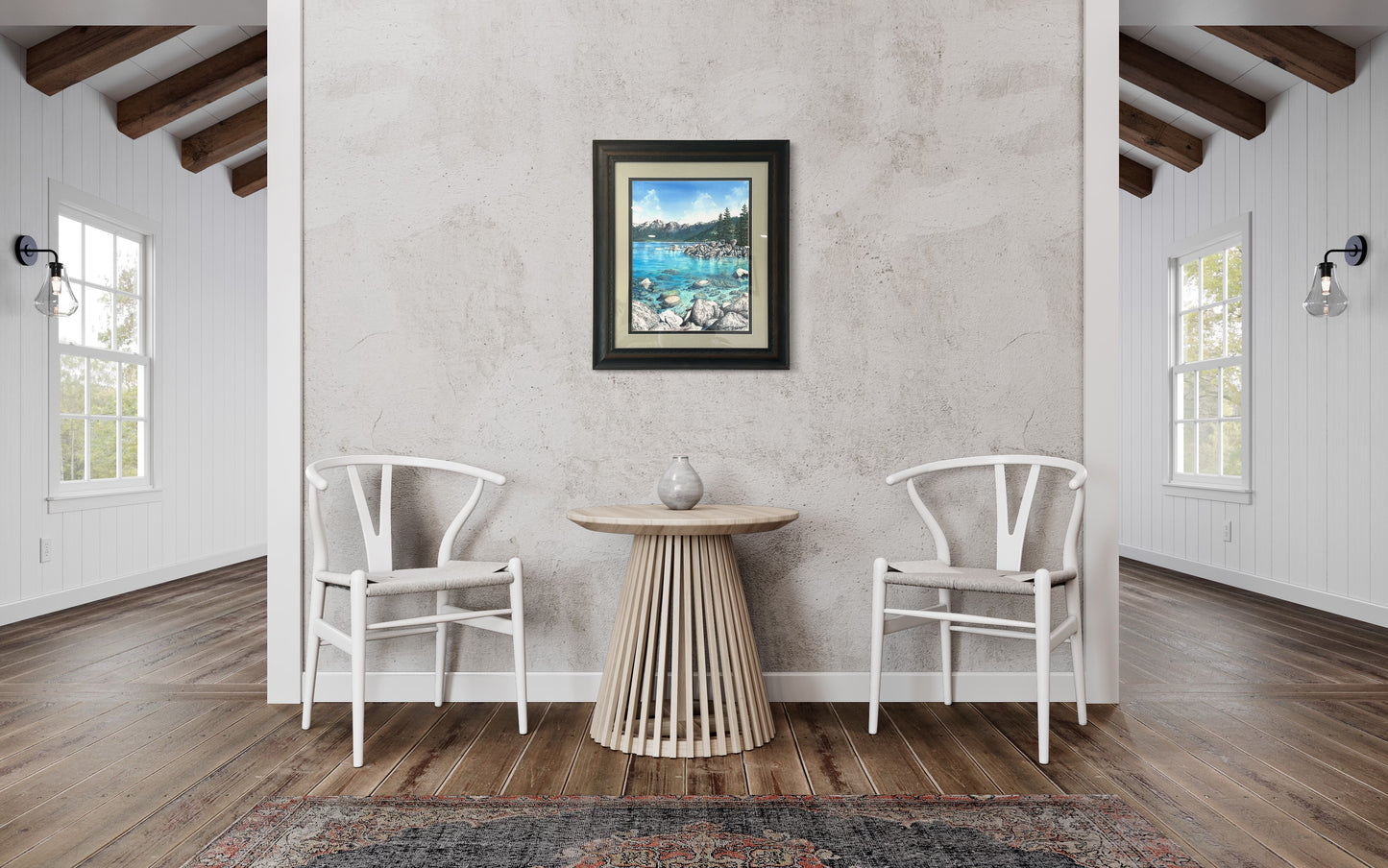 Original Watercolor Painting Lake Tahoe Sand Harbor Art turquoise water Mountain Nature Framed Art by Artist Christie Marie Elder-Russell ©