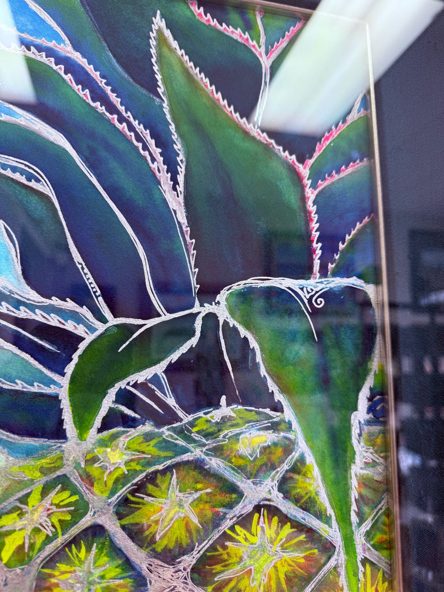 Original Mixed Media Artwork "Sweet Welcome" Stylized Pineapple Art Framed Painting