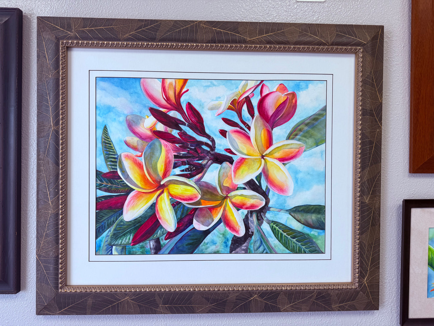 Original Large Watercolor Painting Art, Tropical Plumeria Flowers, Beautiful Hawaiian Artist Christie Marie ©