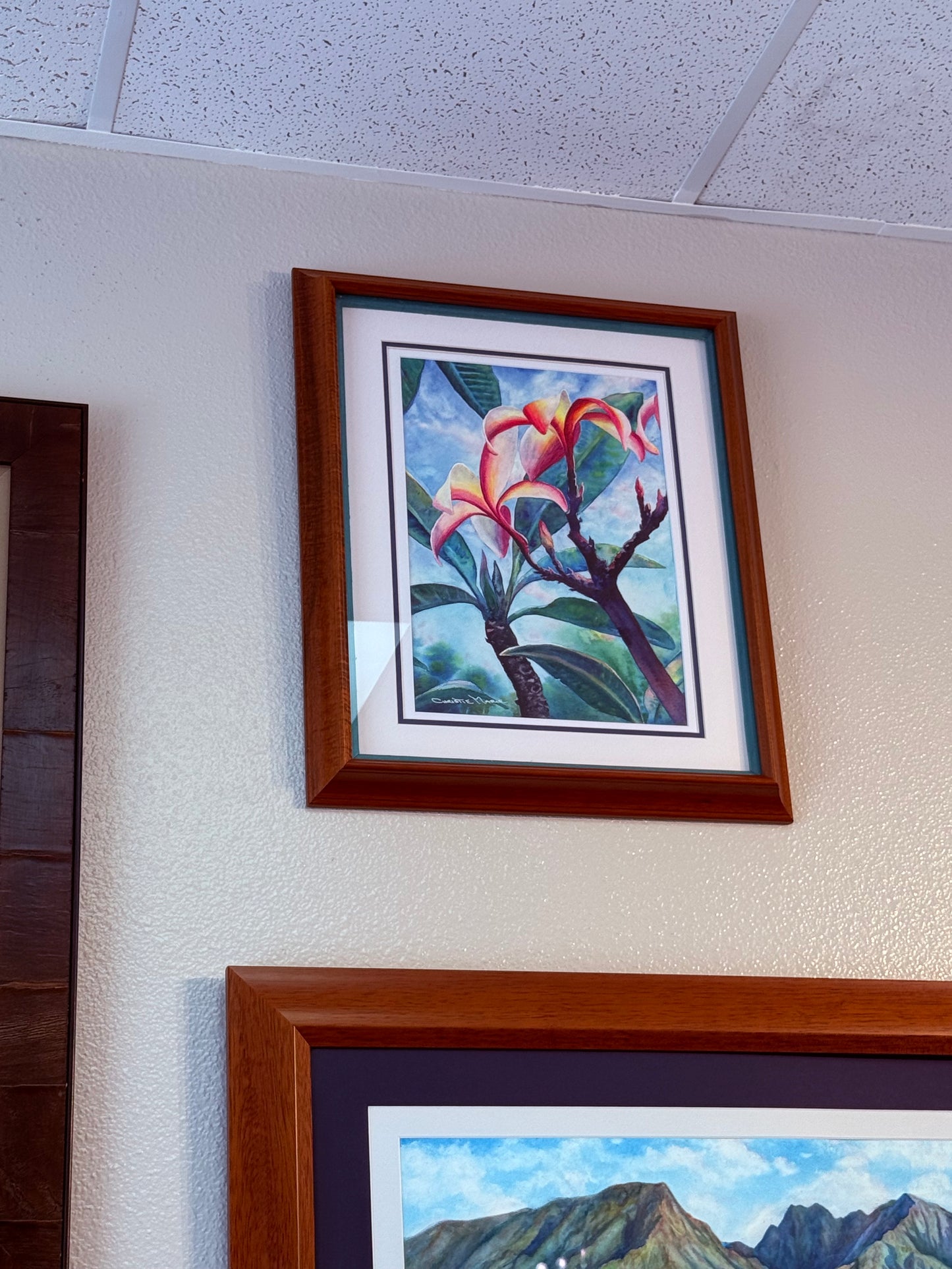 Original Framed Watercolor Painting - Plumeria / Frangipani Garden Floral Art -