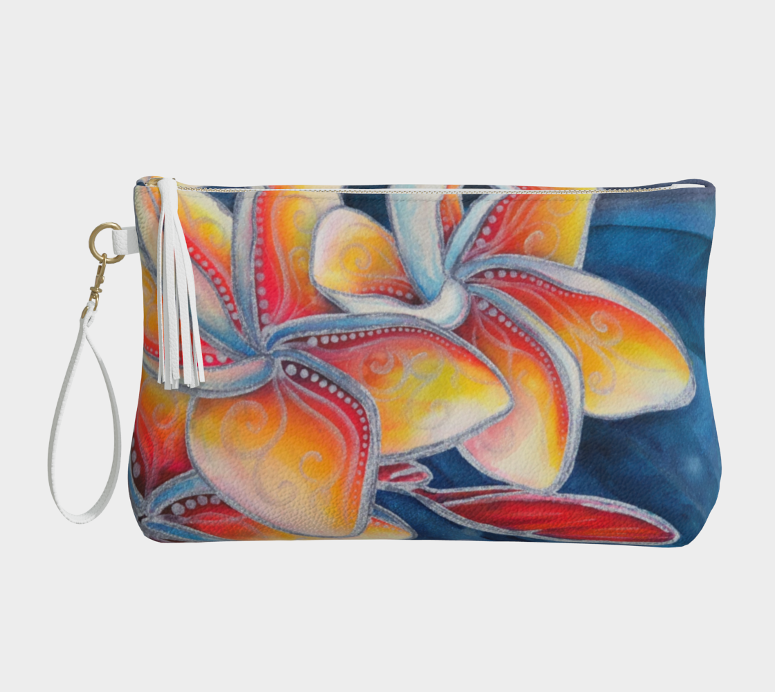 "Mana" Plumeria Art -Vegan Leather Makeup Bag