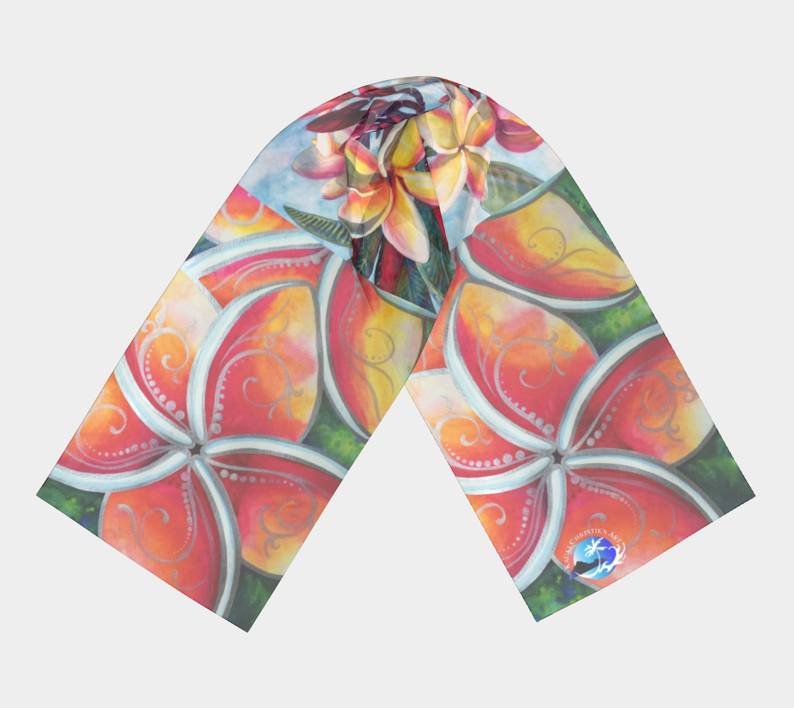 Long Scarf. Tropical Plumeria art scarf by artist Christie Marie