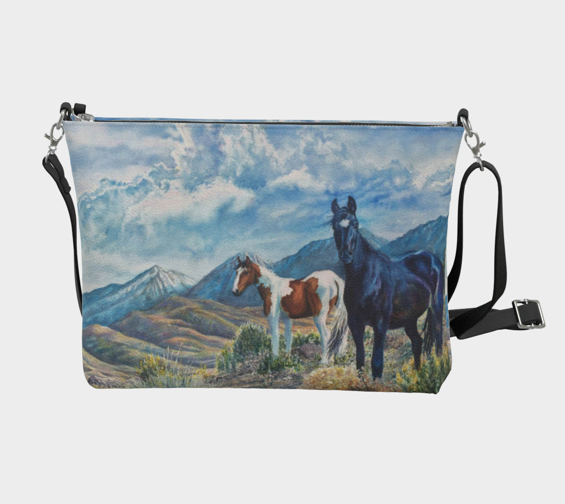 Mustangs Wild Art Print Purse / Shoulder Bag with Long Strap