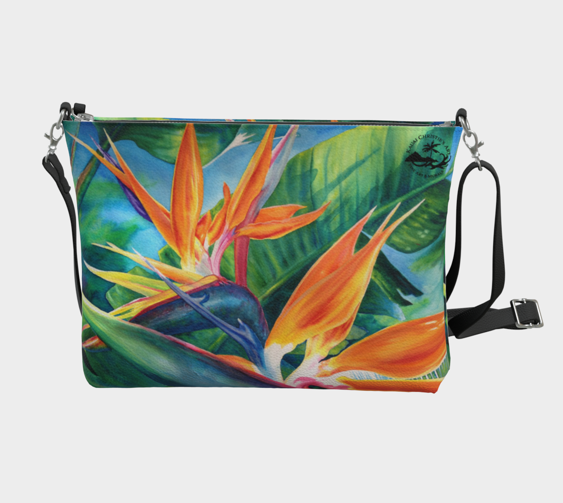 Tropical Birds of Paradise Flowers Art Print Purse / Shoulder Bag with Long Strap