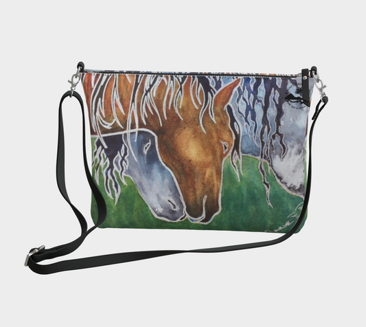 Horse Lover Art Print Zipper Purse with Long Strap - Artsy Accessory bag