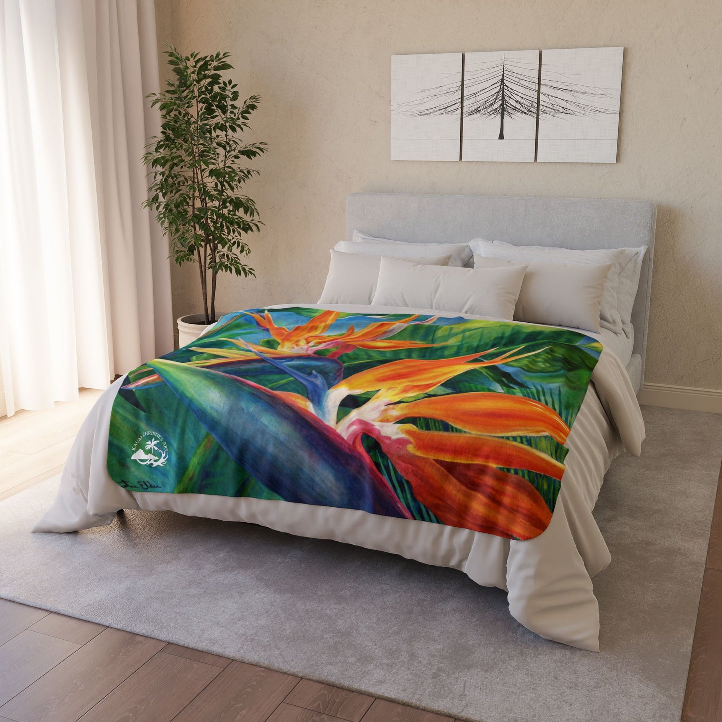 Bird of Paradise Fleece Sherpa Blanket — Tropical Floral Throw for Cozy Home & Beach Seasons