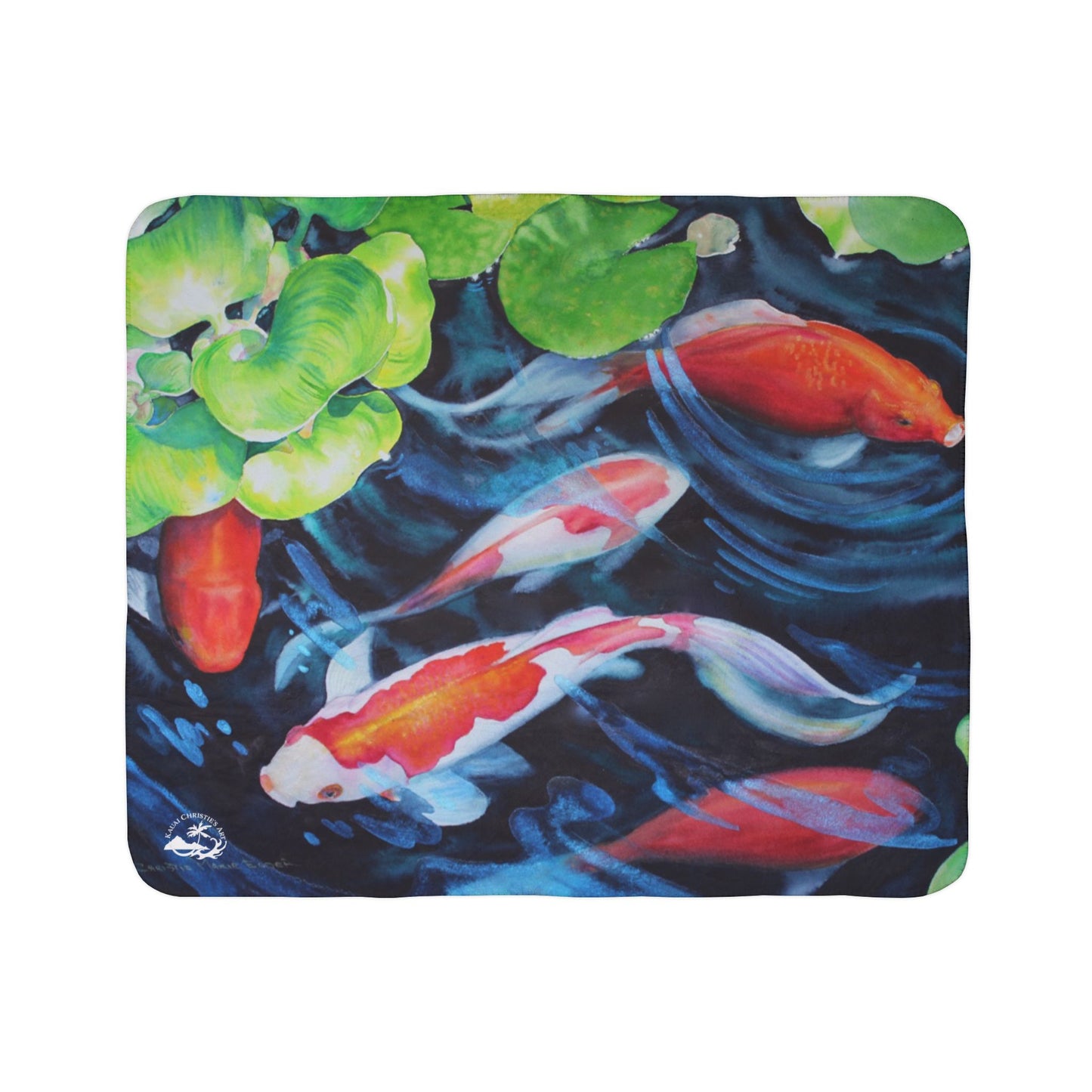 Koi Pond Fleece Sherpa Blanket — Cozy Japanese Fish Watercolor Throw