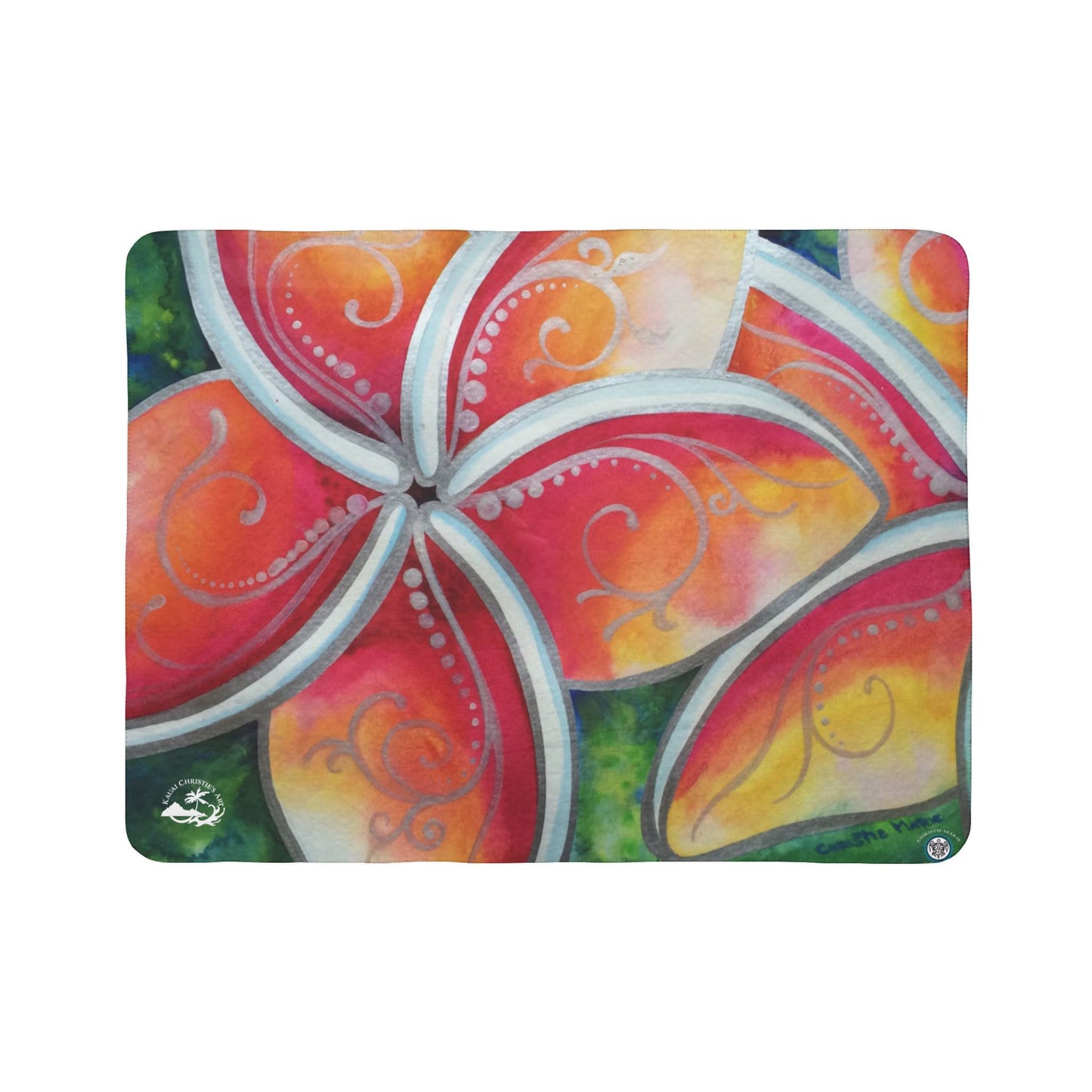 Plumeria Floral Sherpa Blanket — Tropical Hibiscus Plush Throw
