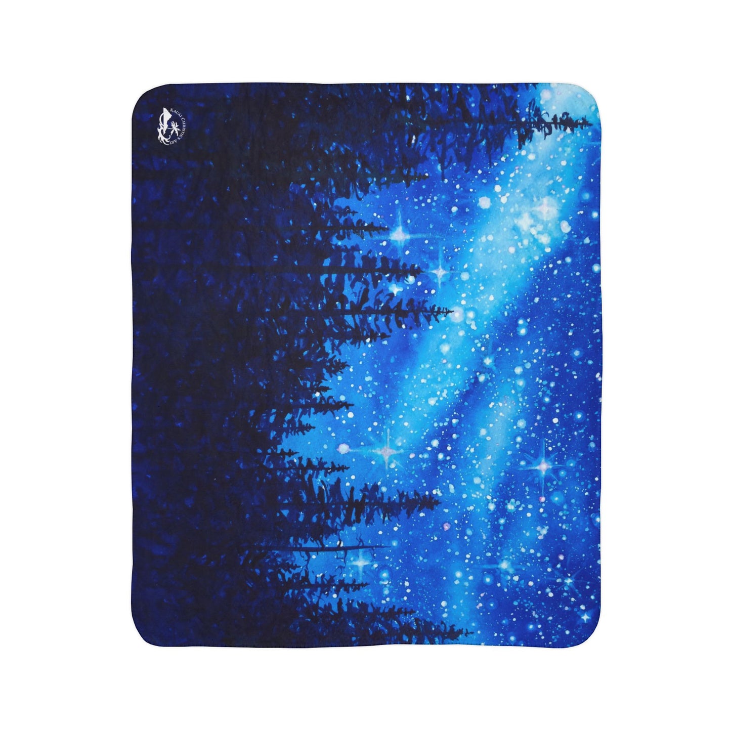 Star Lite Forest Starry Night sky watercolor art Fleece Sherpa Blanket