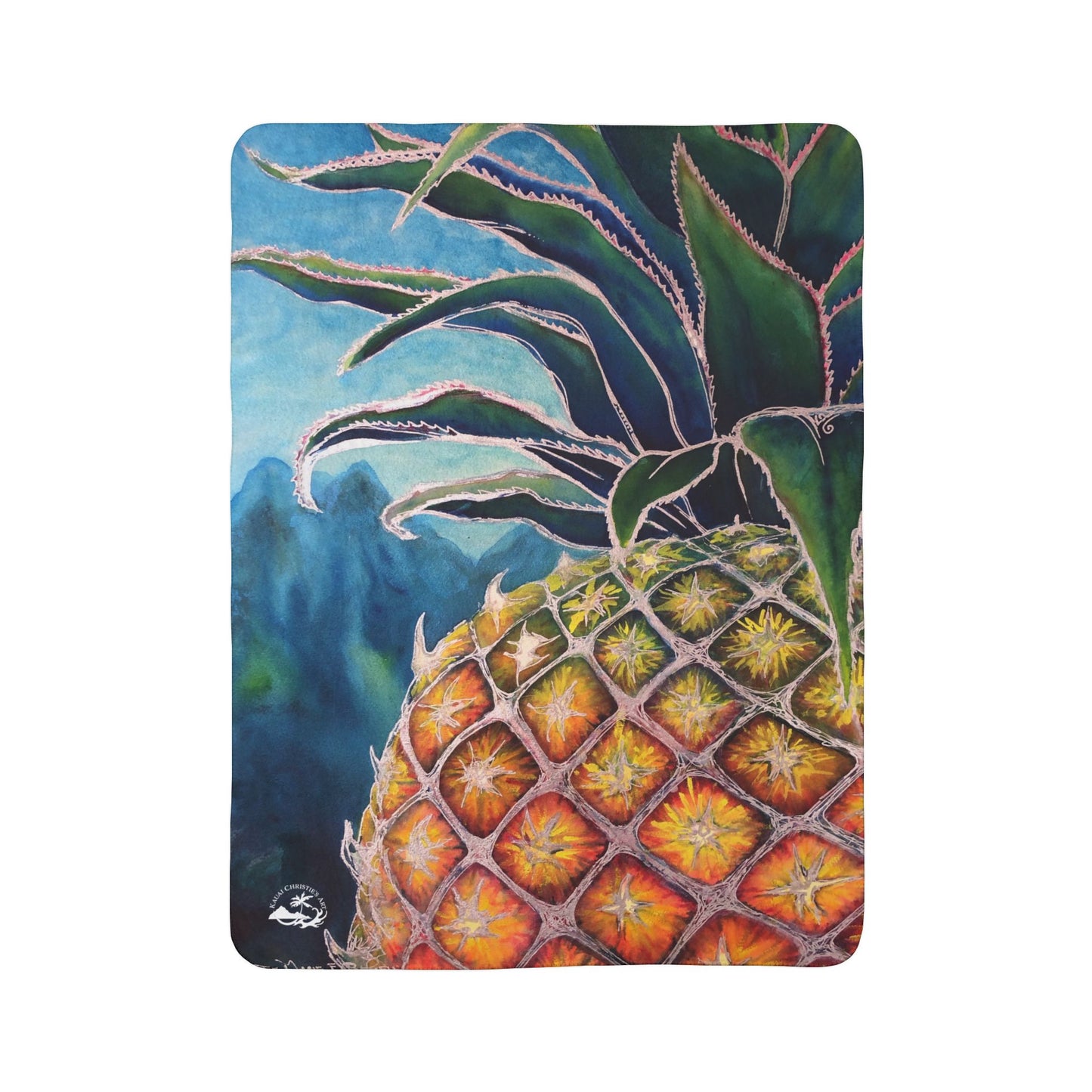 Pineapple Art Fleece Sherpa Blanket — Tropical Pineapple Print Cozy Throw