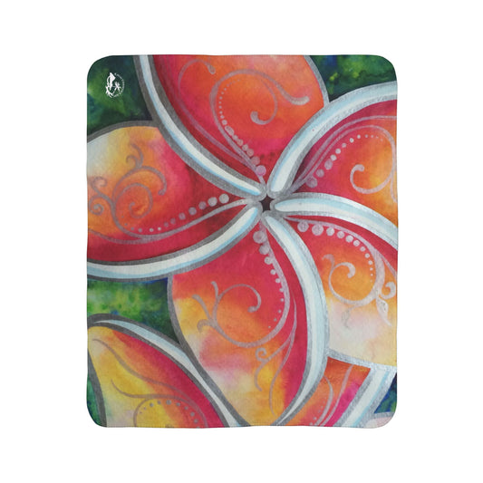 Plumeria Floral Sherpa Blanket — Tropical Hibiscus Plush Throw