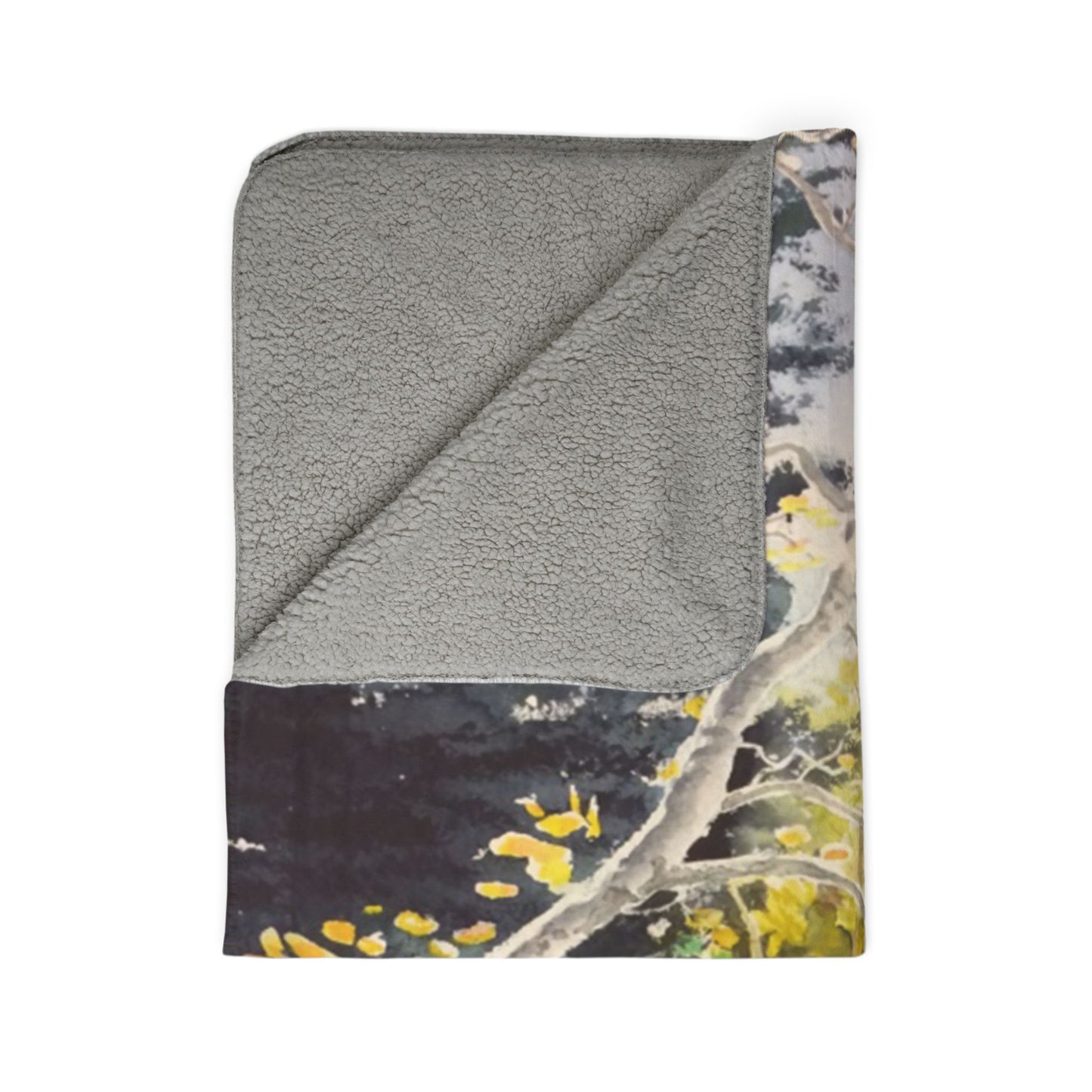Sherpa Blanket —Watercolor art print -Fall Leaves hiking trail- Autumn Aspen Forest Fleece Throw