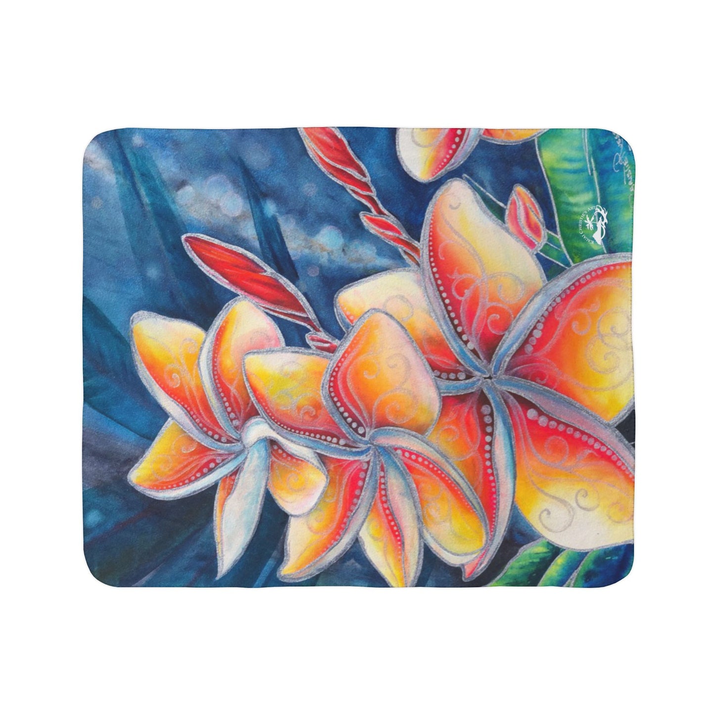 Tropical Plumeria Sherpa Blanket — Vibrant Floral Fleece Throw