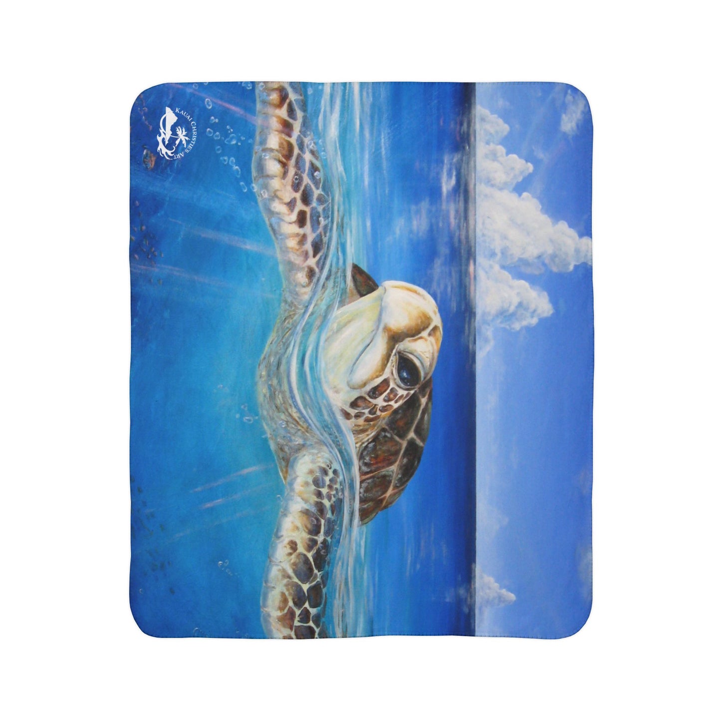 Sea Turtle Ocean Blue Sherpa Blanket — Cozy Coastal Fleece Throw