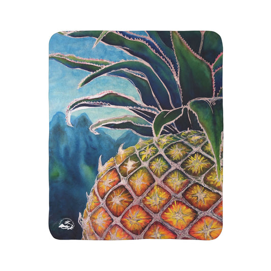 Pineapple Art Fleece Sherpa Blanket — Tropical Pineapple Print Cozy Throw