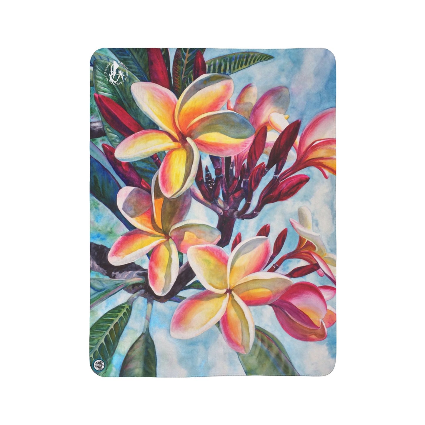 Plumeria Flowers Floral Sherpa Blanket — Tropical Fleece Throw for Colorful Cozy Home & Beach Gifts