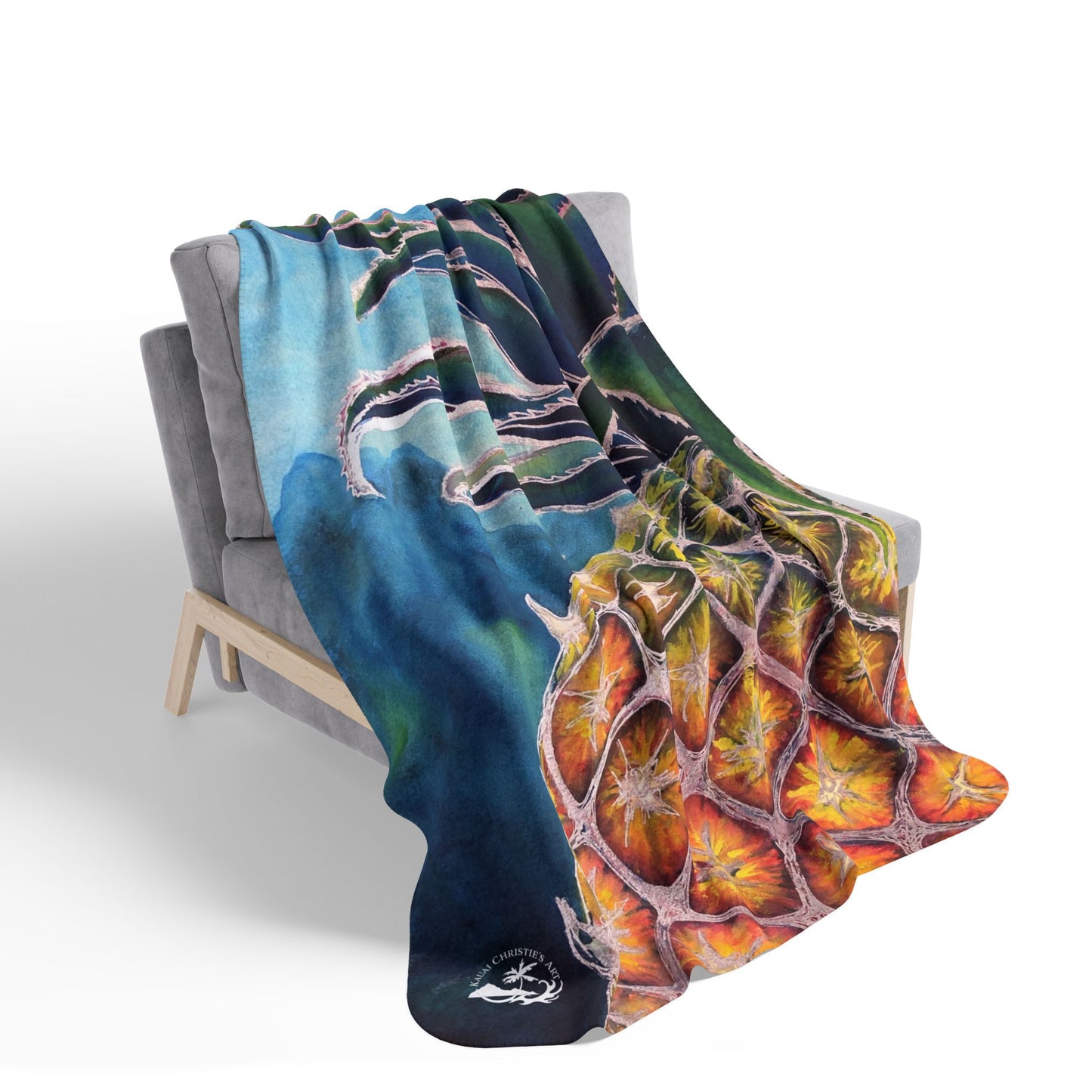 Pineapple Art Fleece Sherpa Blanket — Tropical Pineapple Print Cozy Throw