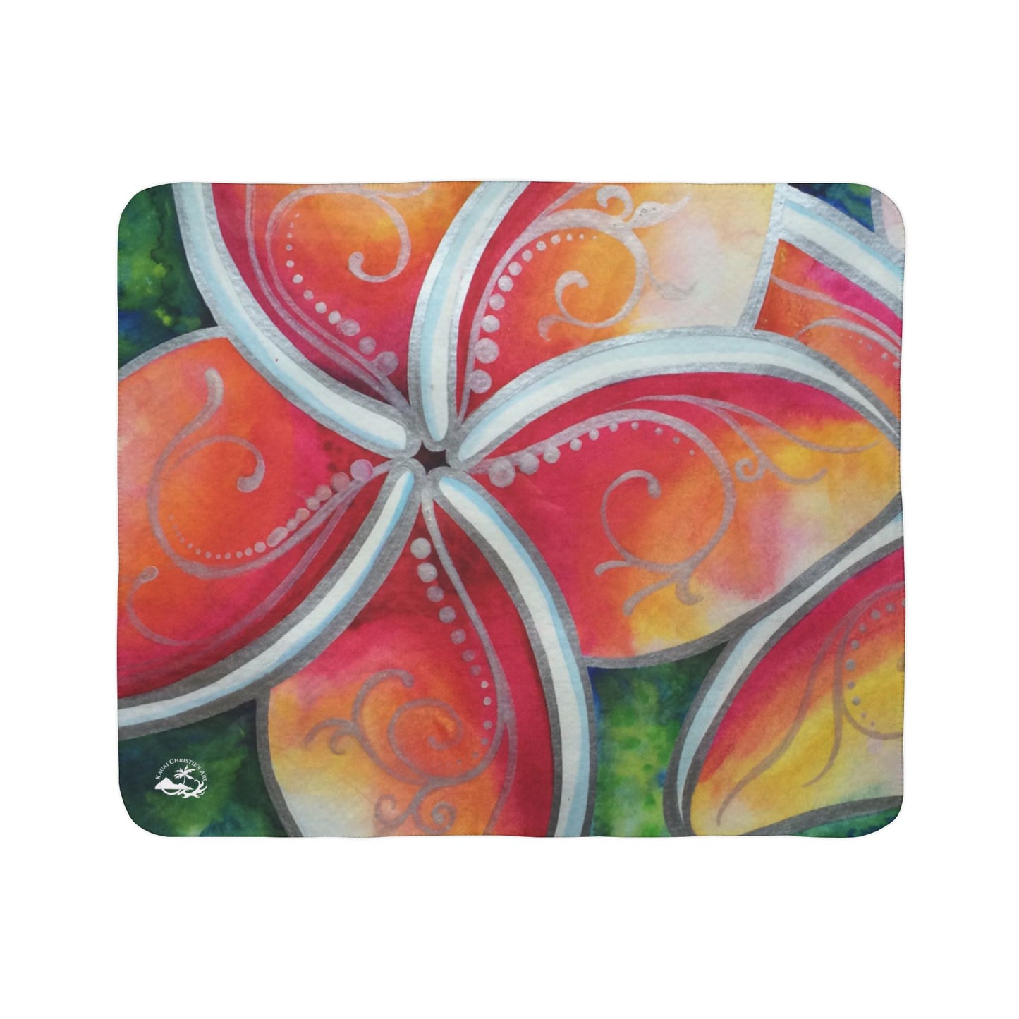 Plumeria Floral Sherpa Blanket — Tropical Hibiscus Plush Throw