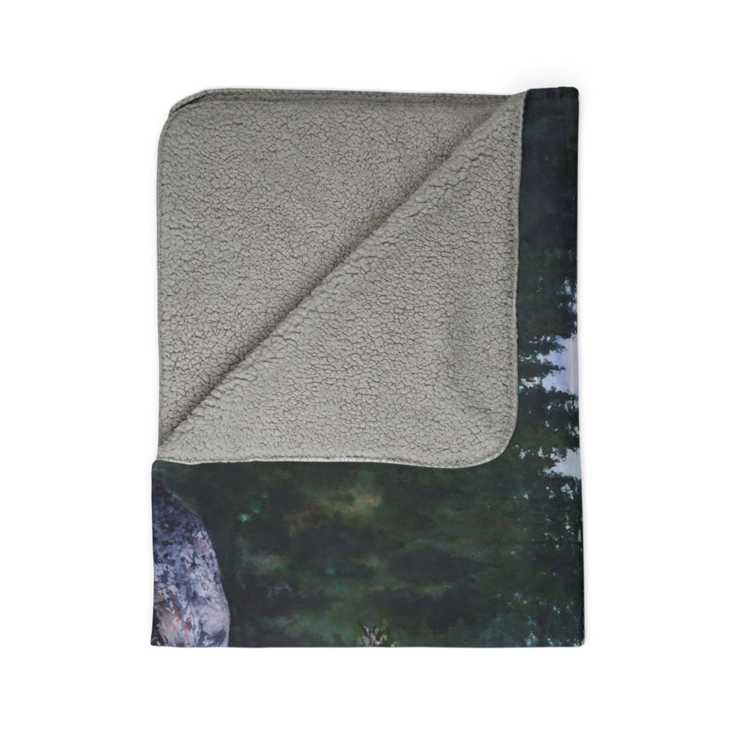 Sherpa Blanket — Mountain Lake Tahoe, Emerald Bay Watercolor Landscape Fleece Throw