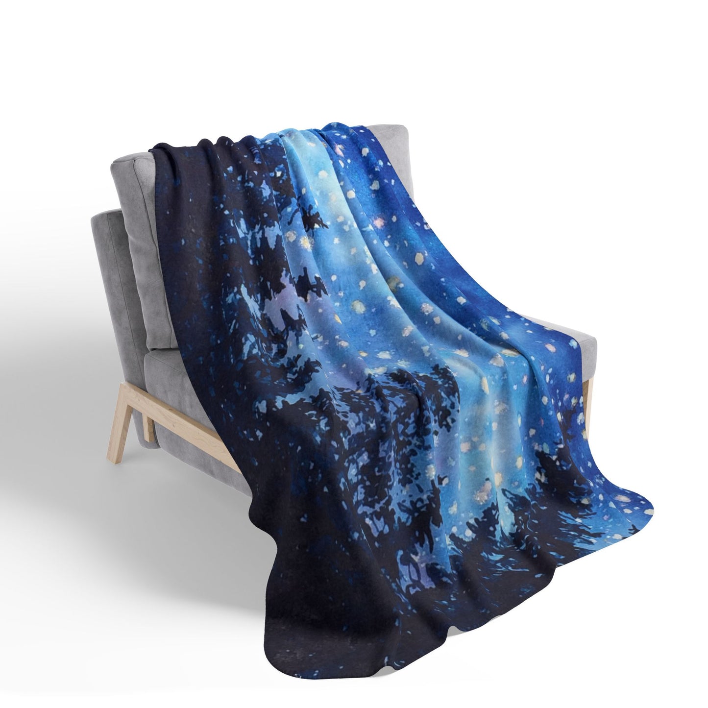 Starry Night Forest Watercolor Art ~ Camp gift Fleece Sherpa Blanket