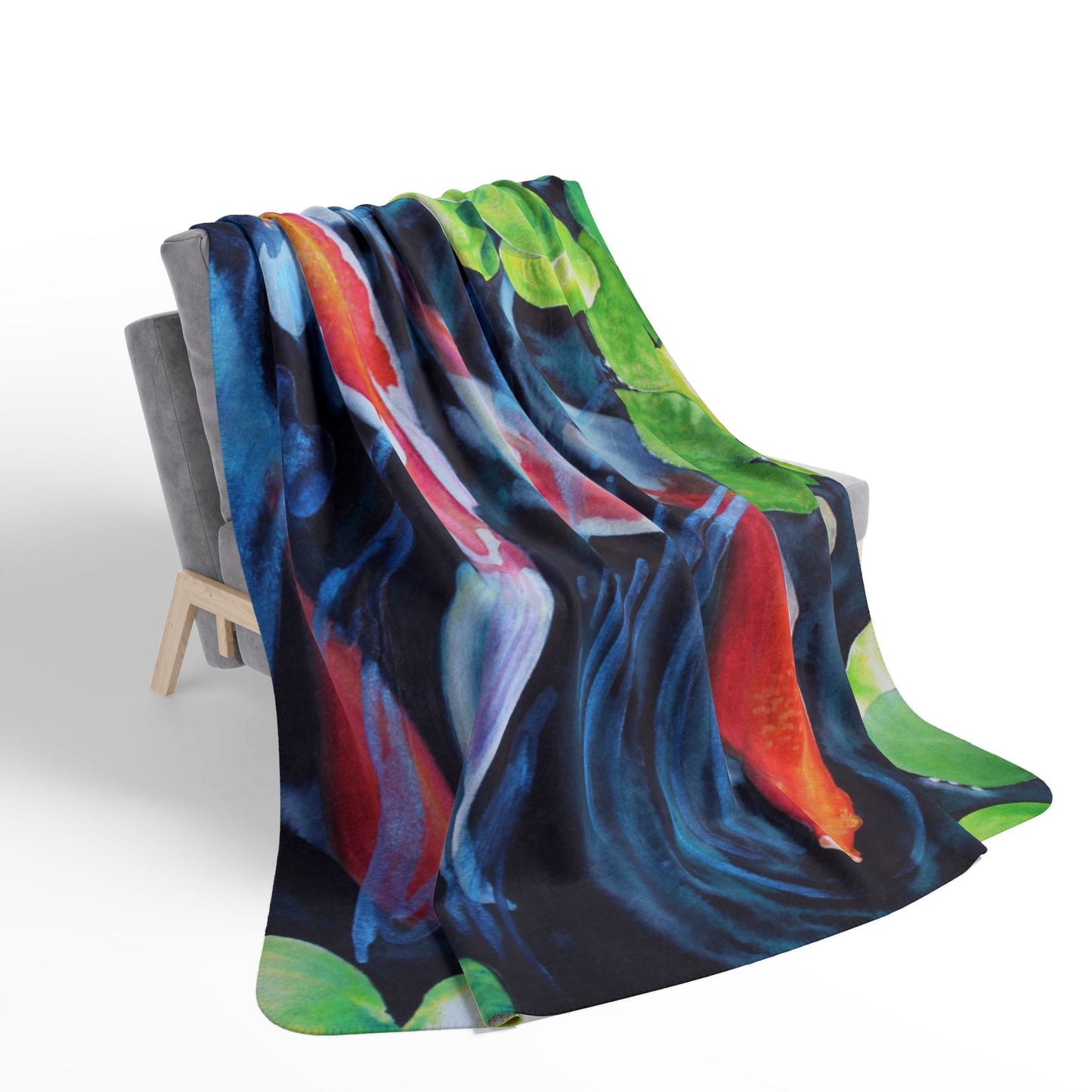 Koi Pond Fleece Sherpa Blanket — Cozy Japanese Fish Watercolor Throw