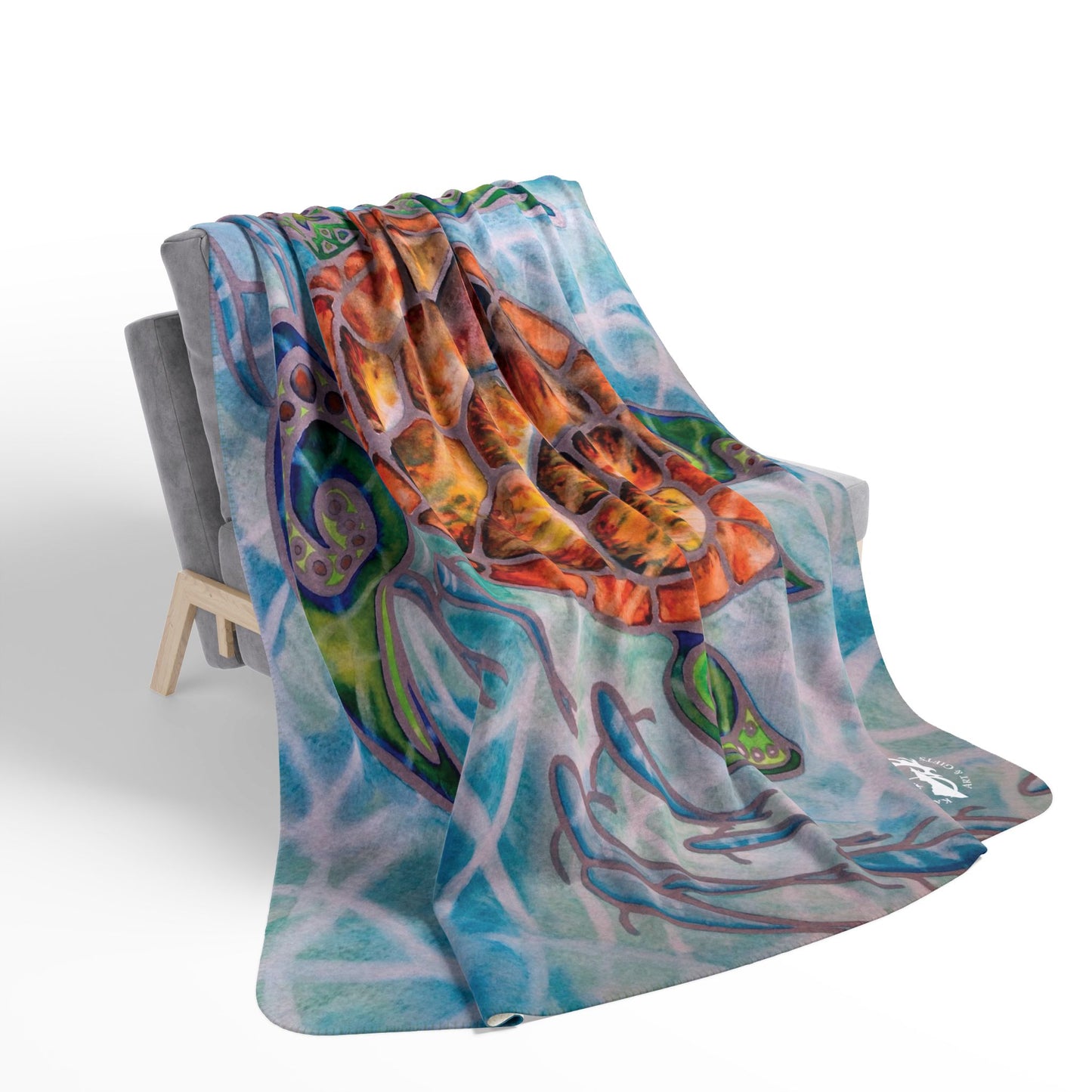 Tribal Sea Turtle Fleece Sherpa Blanket — Cozy Tropical Ocean-Inspired Throw for Beach Lovers