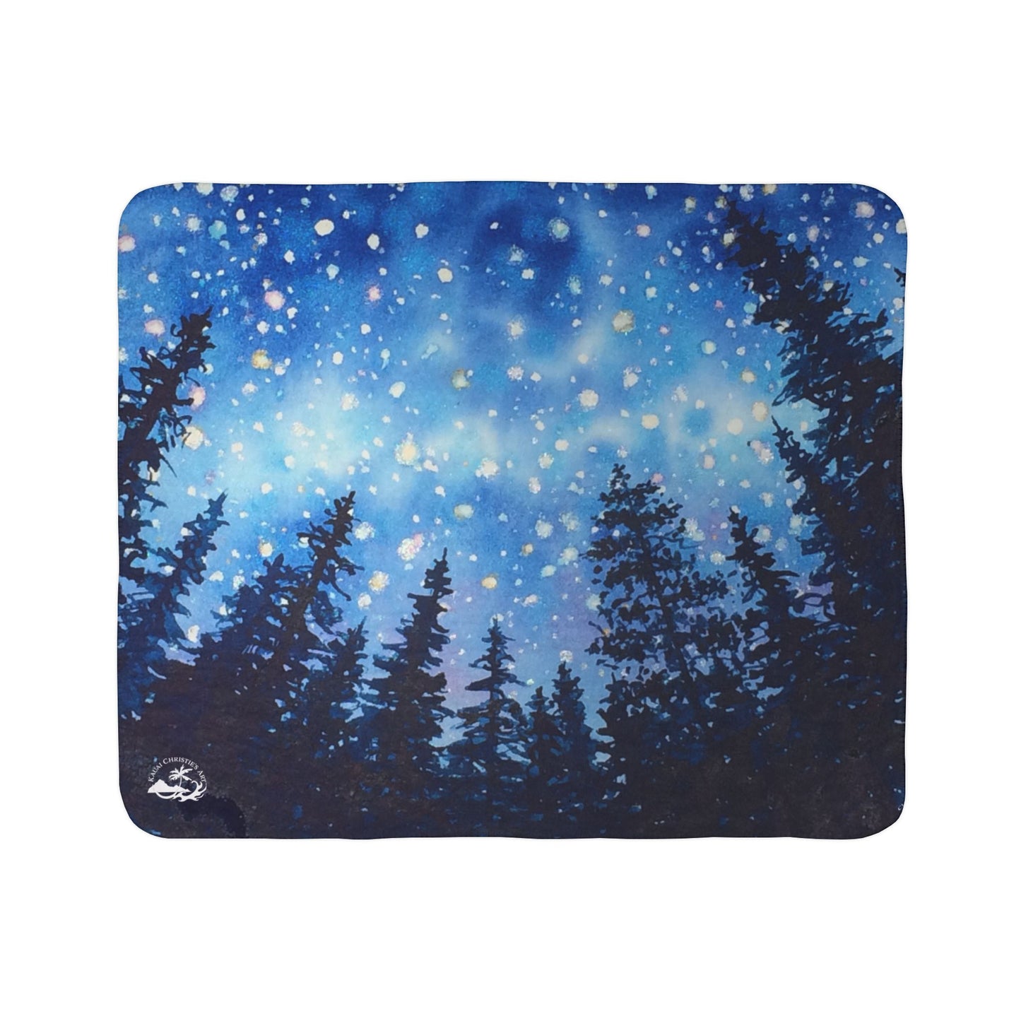 Starry Night Forest Watercolor Art ~ Camp gift Fleece Sherpa Blanket