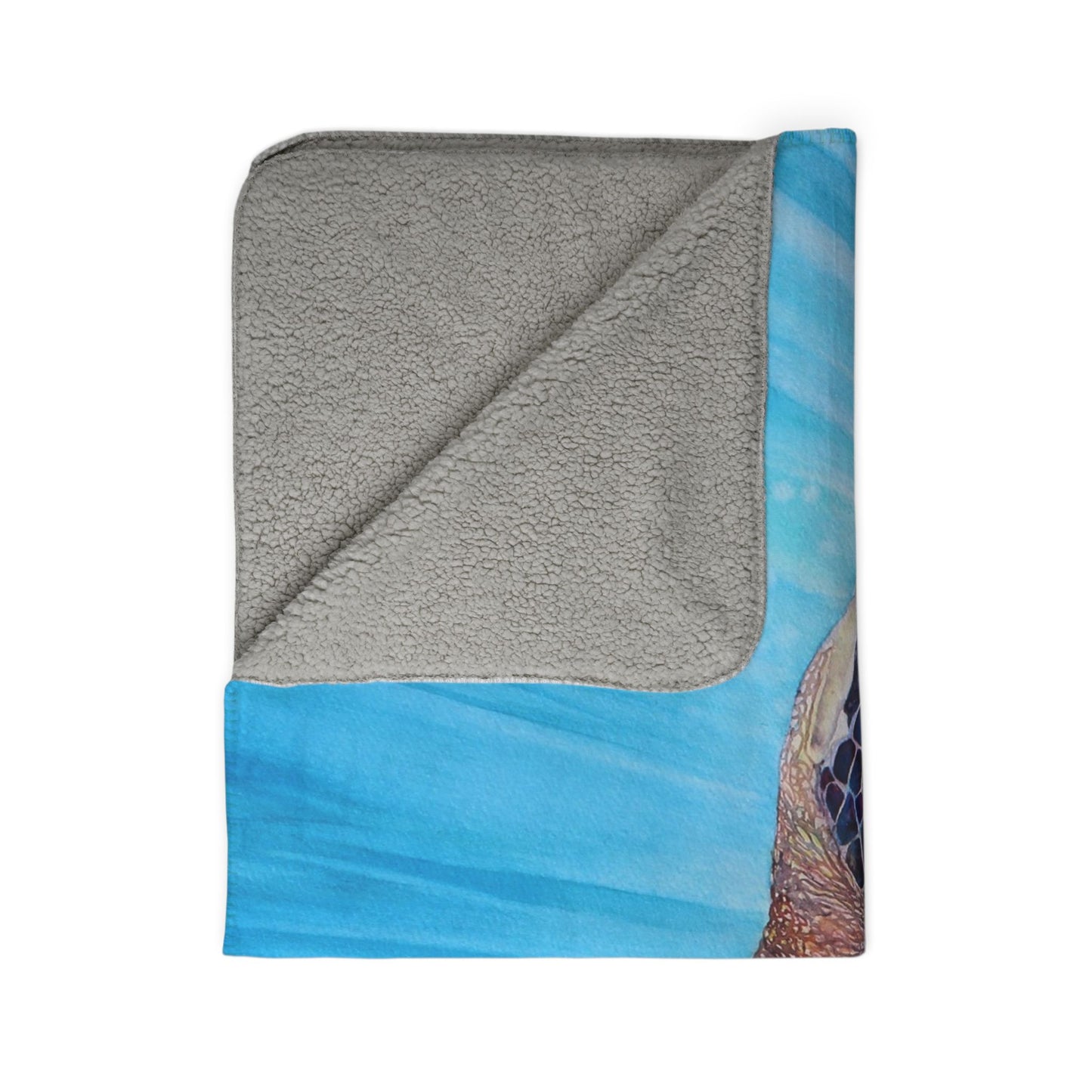 Sea Turtle Watercolor Art print Fleece Sherpa Blanket –"Aloha Spirit" Ocean Blue Coastal Throw
