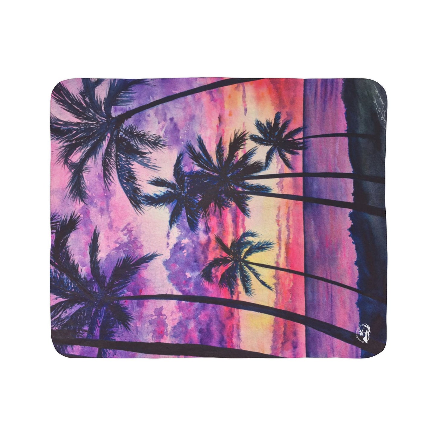 Pink Palms Tropical Sunset Fleece Sherpa Blanket — Palm Trees Purple Pink Beach Throw