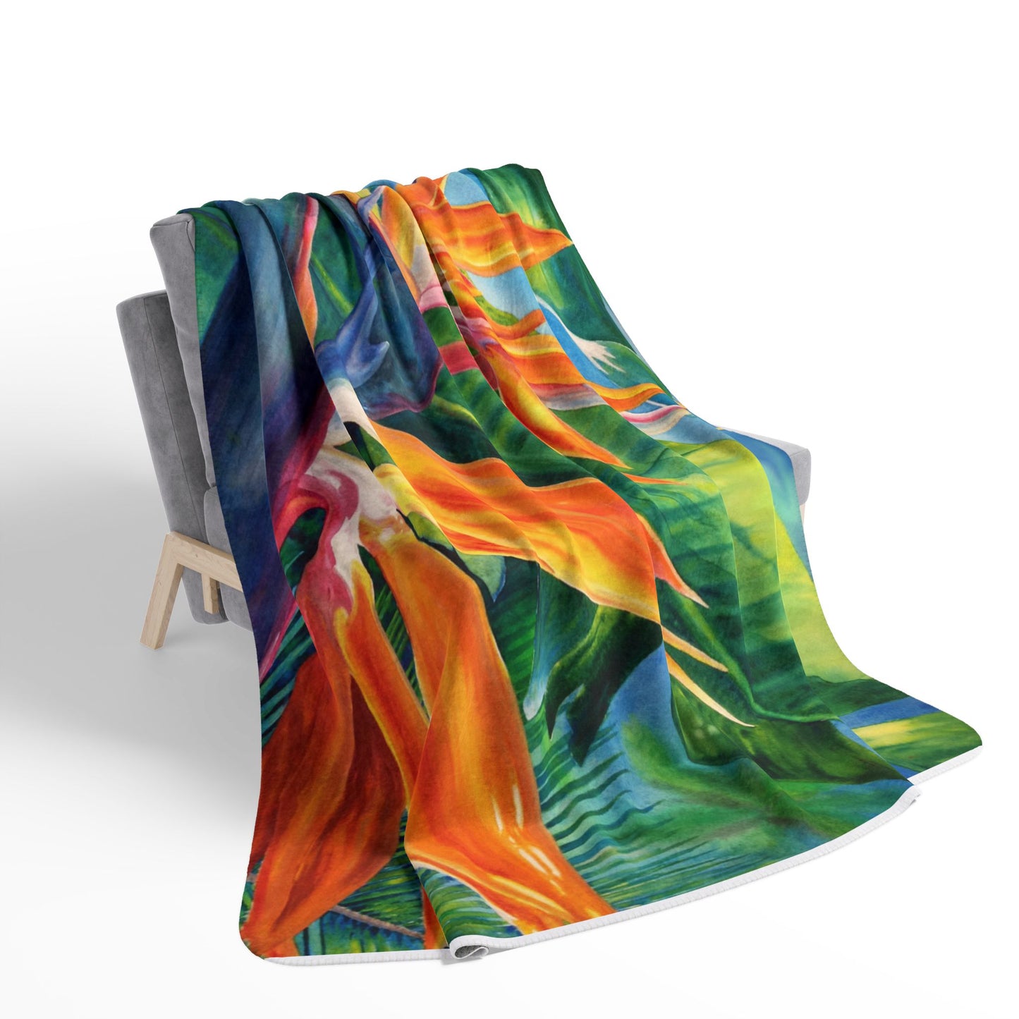Bird of Paradise Fleece Sherpa Blanket — Tropical Floral Throw for Cozy Home & Beach Seasons