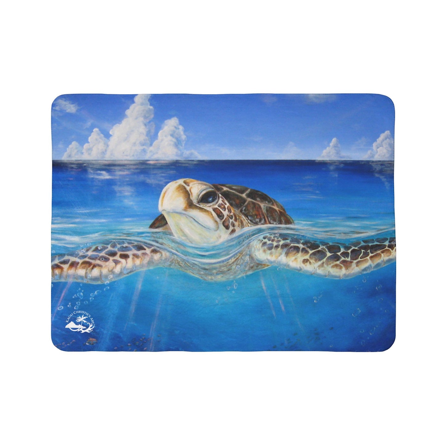 Sea Turtle Ocean Blue Sherpa Blanket — Cozy Coastal Fleece Throw