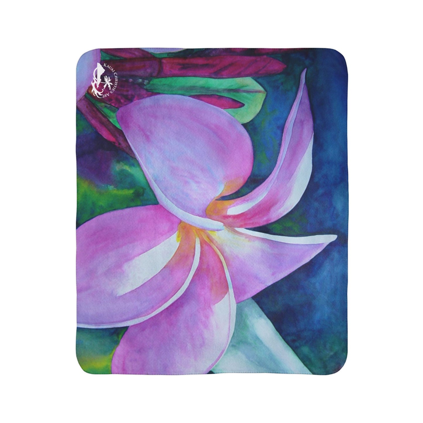 Pink Plumeria Blossom Fleece Sherpa Blanket — Soft Floral Hawaiian Pua Throw