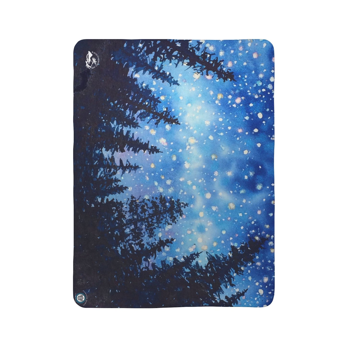 Starry Night Forest Watercolor Art ~ Camp gift Fleece Sherpa Blanket