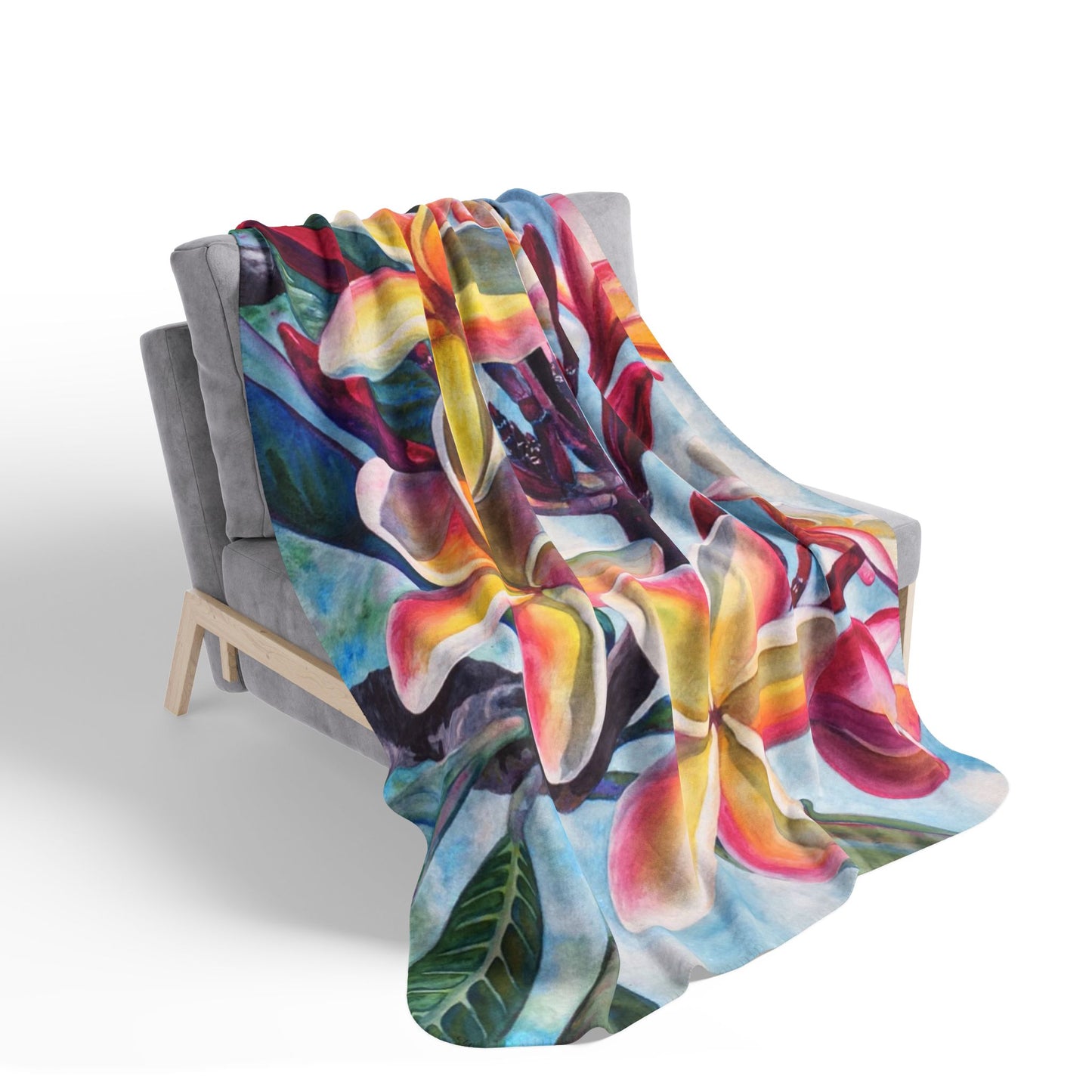 Plumeria Flowers Floral Sherpa Blanket — Tropical Fleece Throw for Colorful Cozy Home & Beach Gifts