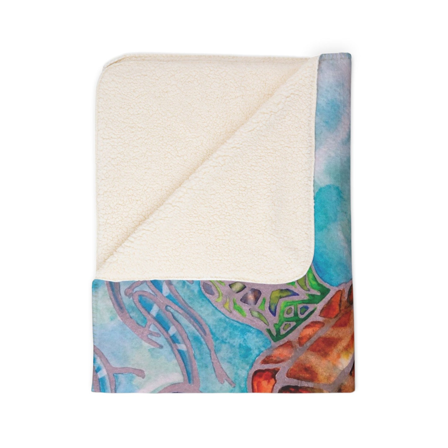 Tribal Sea Turtle Fleece Sherpa Blanket — Cozy Tropical Ocean-Inspired Throw for Beach Lovers